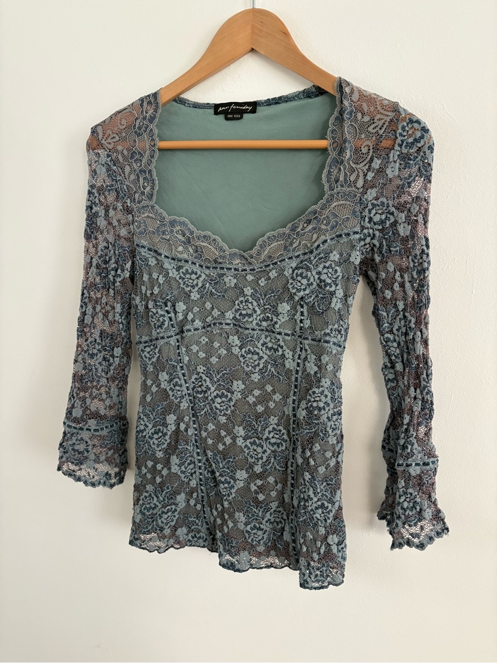 Vintage Y2K Ann Ferriday Blue Lace Top One Size Romantic Fairy Boho Coquette - Picture 5 of 8